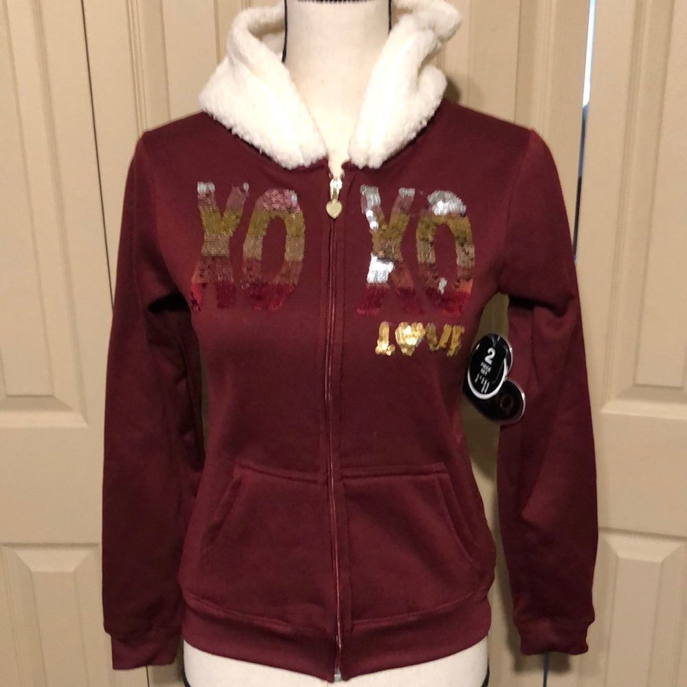 XOXO NWT girls glitter fleece jacket size L 14-16